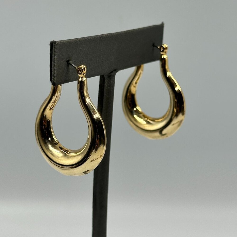 3/$30 Gold Tone Hoop Earrings Teardrop Puffy Statement Pierced Bold Modern